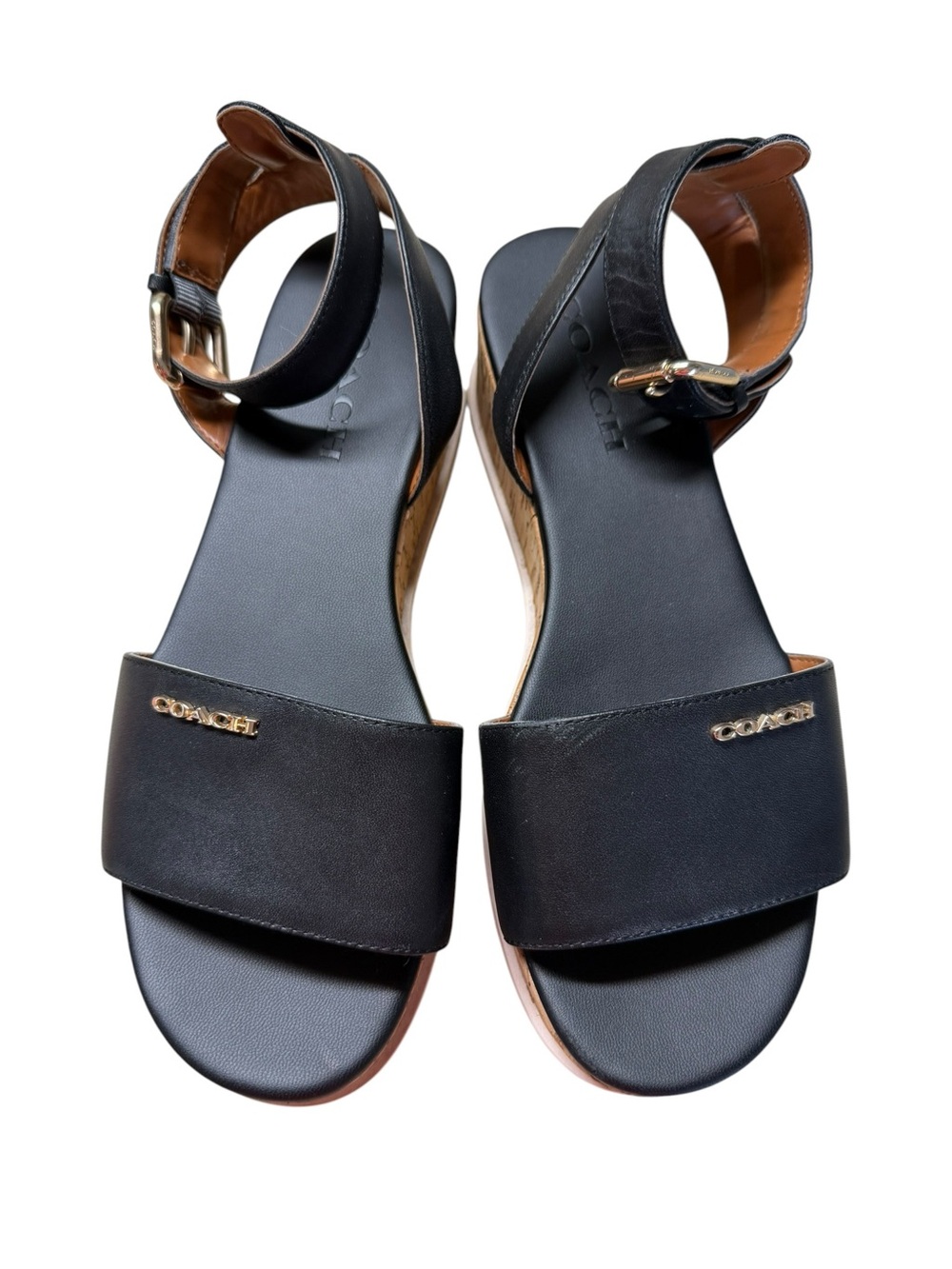 COACH Black Leather Wedge Women’s Sandals - US Size 7.5 B